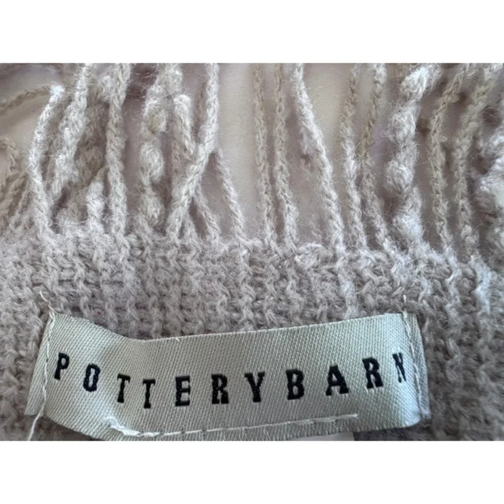 Pottery Barn Textured Diamond Knit Throw Blanket Taupe Neutral Fringe 50x60